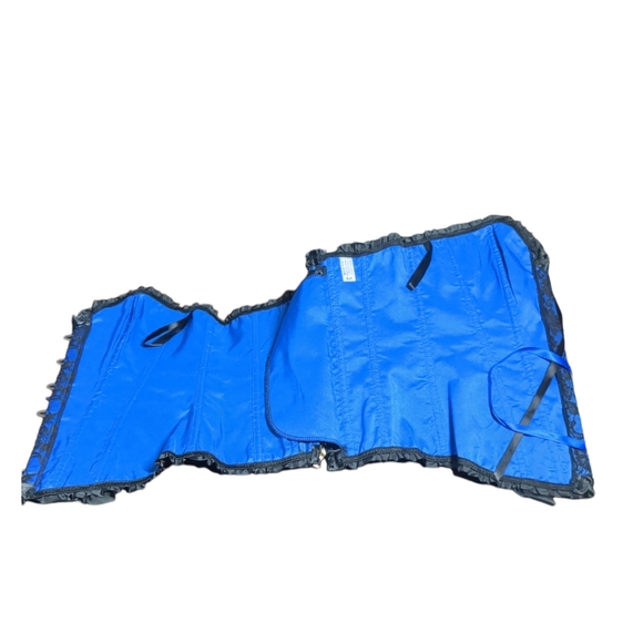 NEW- Blue and Black Satin        and Lace  Corset  Set   Size M - Picture 11 of 16